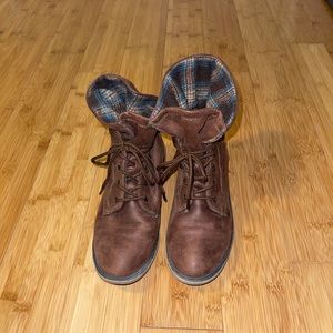 Mudd Brown Lace Up Boots With Plaid Inside Pattern